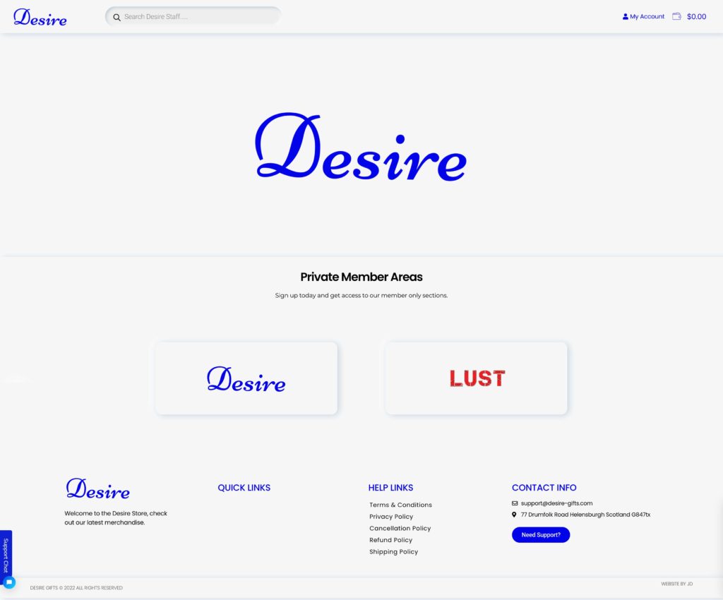 Desire Gifts Website Design by JD Design